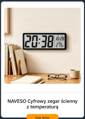 Cyfrowy zegar ścienny NAVESO z temperaturą promocja w Amazon