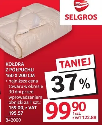 Kołdra z półpuchu 160x200cm promocja w Selgros