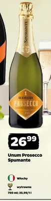 Wino musujące Unum Prosecco Spumante wytrawne włoskie promocja w Netto