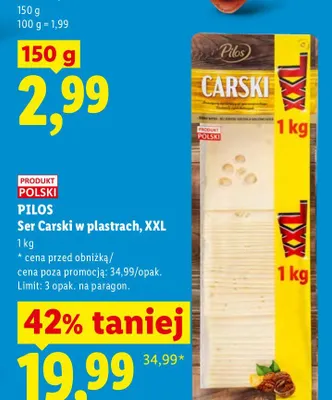 Ser Carski w plastrach XXL Pilos promocja w Lidl