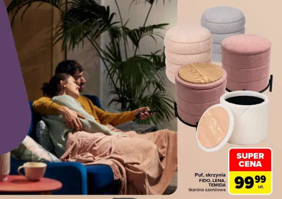 Puf skrzynia Lena tkanina szenilowa promocja w Carrefour