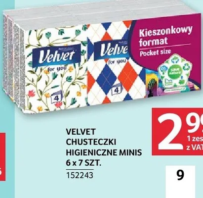 Chusteczki higieniczne Velvet Minis 6-pak promocja w Selgros