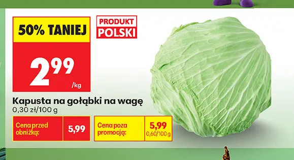 Kapusta na gołąbki polska na wagę promocja w Biedronka