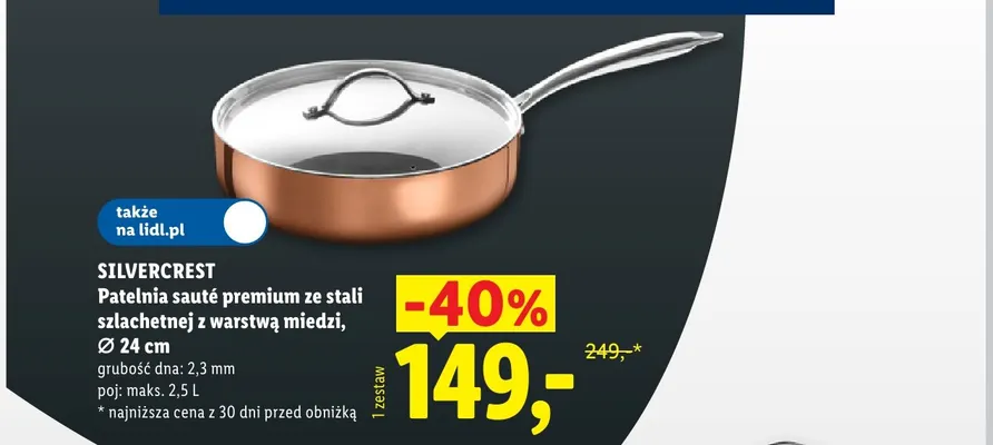 Patelnia sauté premium ze stali szlachetnej z warstwą miedzi Ø 24 cm Silvercrest promocja w Lidl