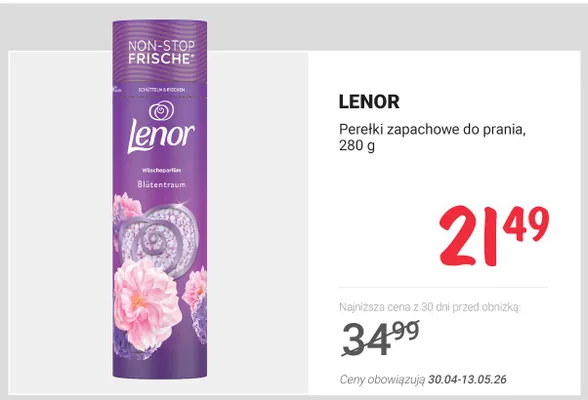 Perełki zapachowe do prania LENOR promocja w Rossmann