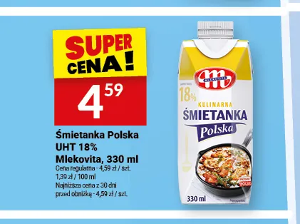 Śmietanka Polska UHT Mlekovita 18% promocja w Twój Market