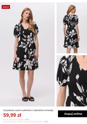 Sukienka casualowa czarna Greenpoint z nadrukiem w kwiaty promocja w Greenpoint