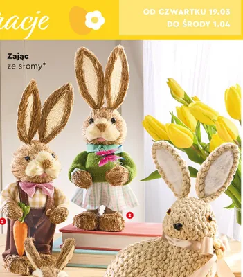 Zając ze słomy 27-32,5 cm, różne wzory i kolory promocja w Biedronka