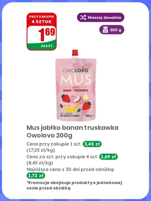 Mus jabłko banan truskawka Owolovo promocja w Dino