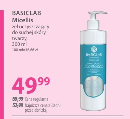 Żel oczyszczający do suchej skóry twarzy BasicLab Micellis promocja w Hebe