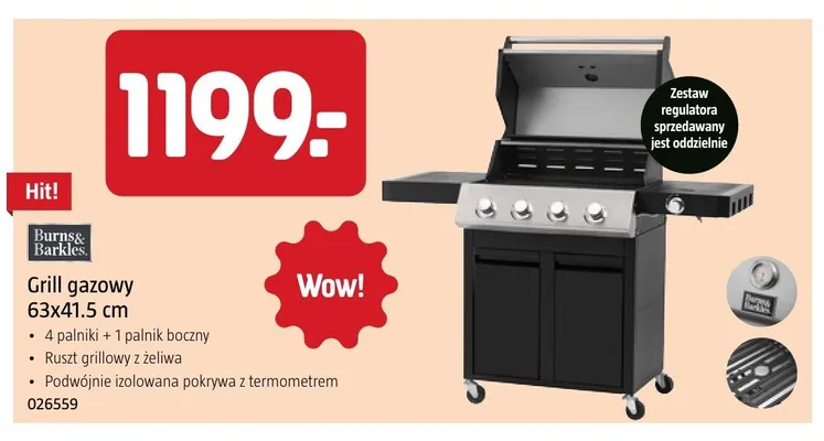 Grill gazowy Burns & Barkles 63x41,5 cm promocja w Jula