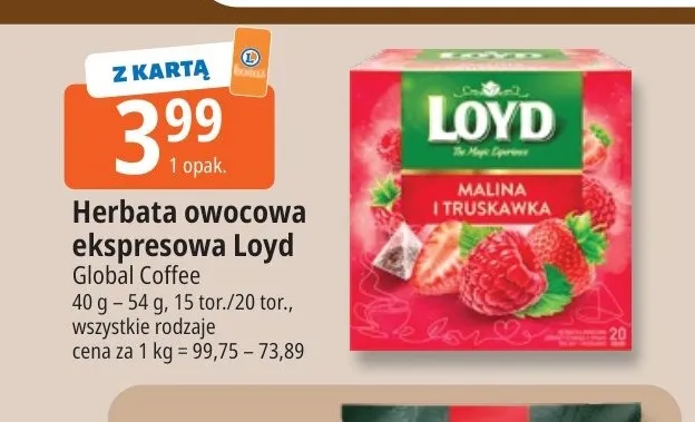 Herbata owocowa ekspresowa Loyd promocja w Leclerc