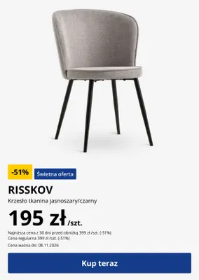 Krzesło Risskov tkanina jasnoszary/czarny Jysk promocja w Jysk