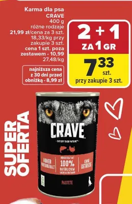 Karma dla psa Crave 400 g różne rodzaje promocja w Carrefour