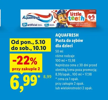 Pasta do zębów dla dzieci Aquafresh promocja w Lidl