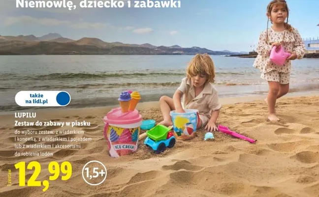 Zestaw do zabawy w piasku z wiaderkiem i akcesoriami do robienia lodów Lupilu promocja w Lidl