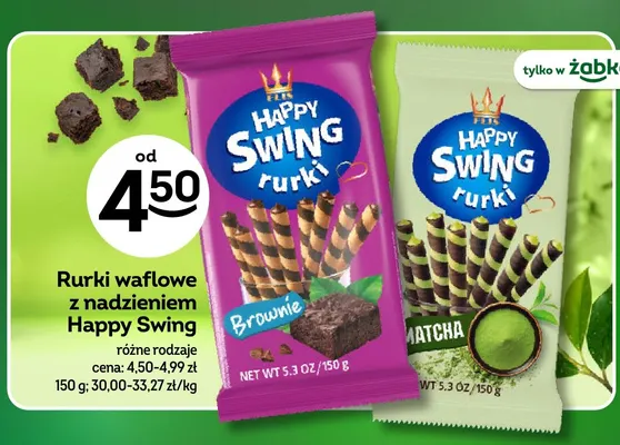 Rurki waflowe z nadzieniem Happy Swing brownie promocja w Żabka