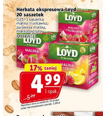 Herbata ekspresowa Loyd malina-cytryna promocja w Prim Market