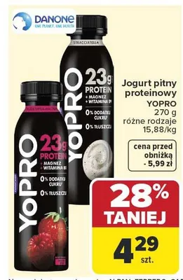 Jogurt pitny proteinowy YoPRO truskawka malina promocja w Carrefour
