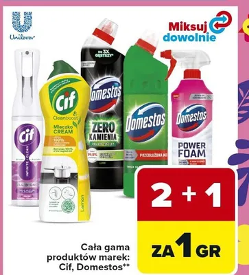 Produkty marki Cif, Domestos 2+1 za 1 gr promocja w Carrefour Market