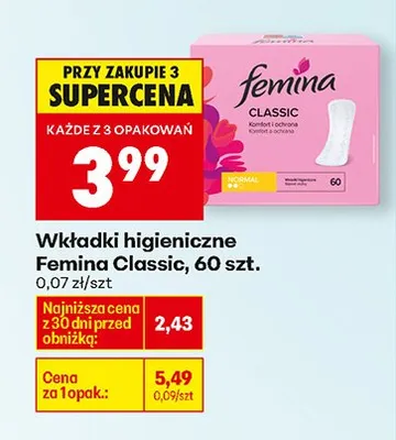 Wkładki higieniczne Classic promocja w Biedronka
