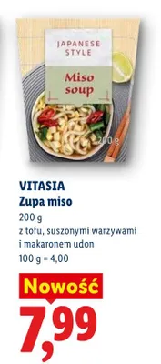 Zupa miso z tofu suszonymi warzywami i makaronem udon Vitasia Japanese Style promocja w Lidl