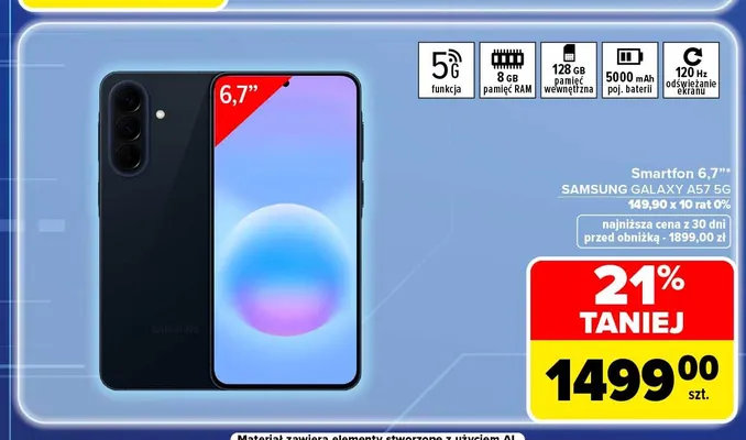 Smartfon 6,7" Samsung Galaxy A57 5 g promocja w Carrefour