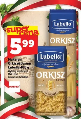 Makaron Orkisz & Durum świdry Lubella promocja w TOPAZ