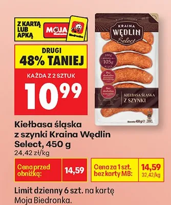 Kiełbasa śląska z szynki Kraina Wędlin Select promocja w Biedronka