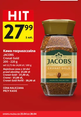 Kawa rozpuszczalna Cronat Gold 200-220g promocja w Intermarche