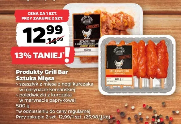 Szaszłyk z mięsa z nogi kurczaka w marynacie koreańskiej Grill Bar Sztuka Mięsa promocja w Netto