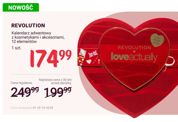 Kalendarz adwentowy z kosmetykami i akcesoriami 12 elementów Revolution promocja w Rossmann