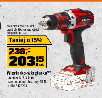 Wiertarko-wkrętarka Einhell napięcie 18V, 2 biegi, maks. moment obrotowy 40Nm promocja w OBI
