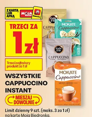 Wszystkie cappuccino instant TRZECIA ZA 1 ZŁ Biedronka promocja w Biedronka