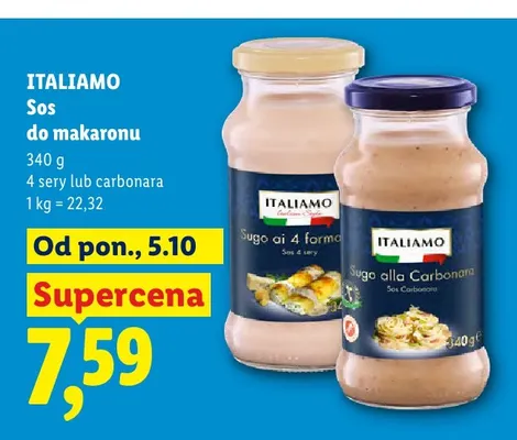 Sos do makaronu carbonara Italiamo promocja w Lidl