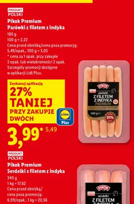 Serdelki z filetem z indyka Pikok Premium promocja w Lidl