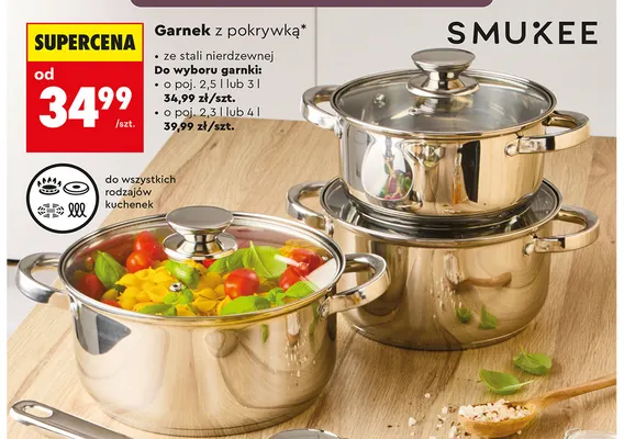 Garnek z pokrywką ze stali nierdzewnej 3 l Smukee promocja w Biedronka