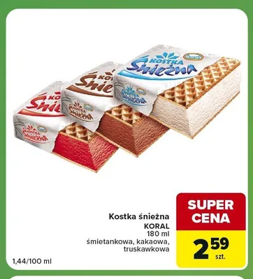 Lody kostka śnieżna Koral truskawkowa promocja w Carrefour Express