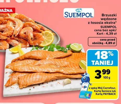 Brzuszki wędzone z łososia Suempol promocja w Carrefour Market