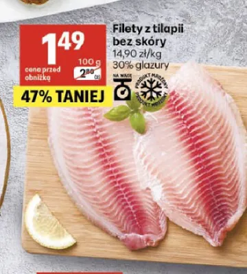 Filety z tilapii bez skóry mrożone promocja w Delikatesy Centrum