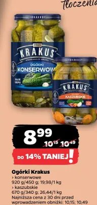 Ogórki konserwowe Krakus promocja w Netto