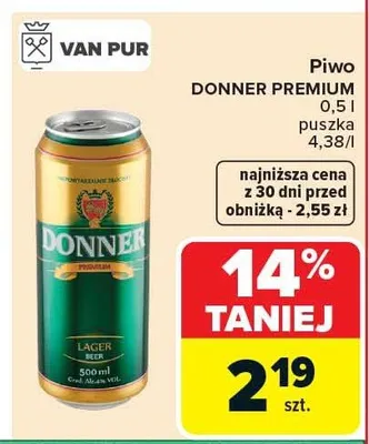 Piwo Donner Premium promocja w Carrefour Market