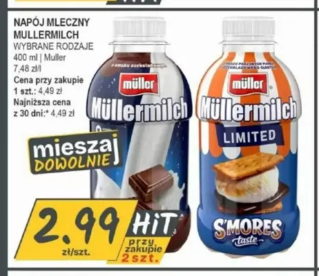 Napój mleczny Müllermilch o smaku czekoladowym promocja w Słoneczko