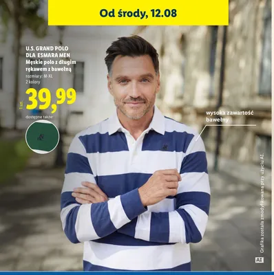 Męskie polo z długim rękawem z bawełny promocja w Lidl