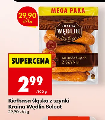 Kiełbasa śląska z szynki Kraina Wędlin Select promocja w Biedronka