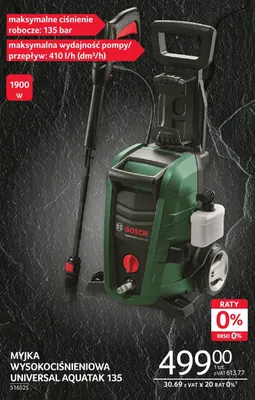 Myjka wysokociśnieniowa BOSCH Universal Aquatak 135 maksymalne ciśnienie robocze: 135 bar maksymalna wydajność pompy/przepływ: 410l/h (dm³/h) 1900W promocja w Selgros
