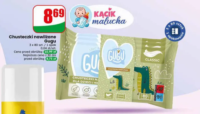 Chusteczki nawilżane love & care Gugu classic promocja w Dino