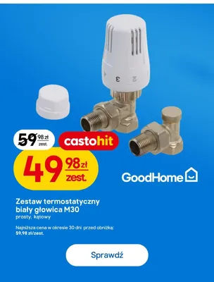Zestaw termostatyczny biały głowica M30 kątowy GoodHome promocja w Castorama