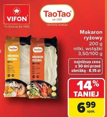 Makaron ryżowy nitki, wstążki TaoTao promocja w Carrefour