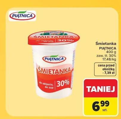Śmietanka Piątnica 30% promocja w Carrefour Market